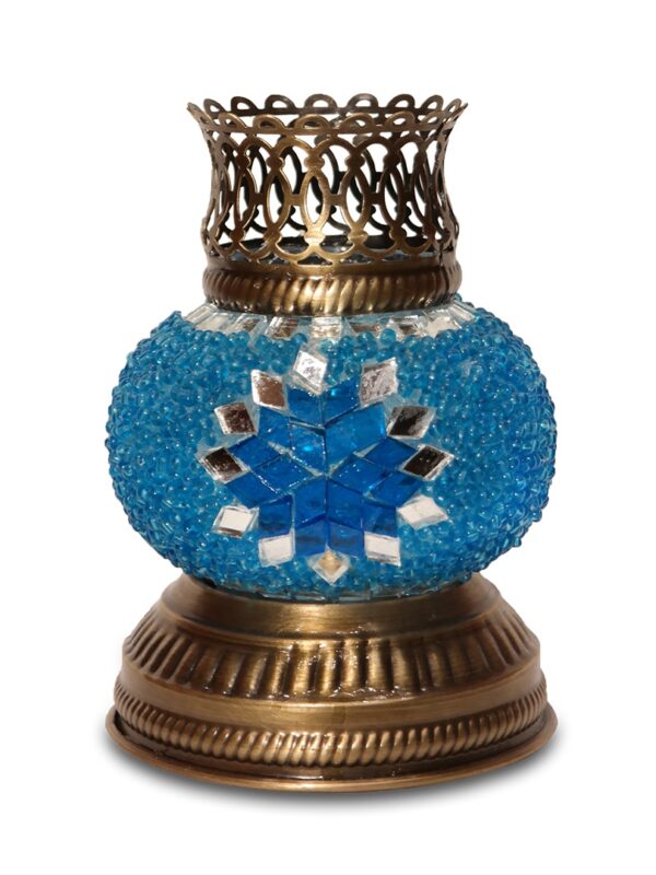 Türkizkék mécsestartó - TM528-VK2-kezzel-keszitett-mozaikuveg-mecsestarto-torokorszagbol