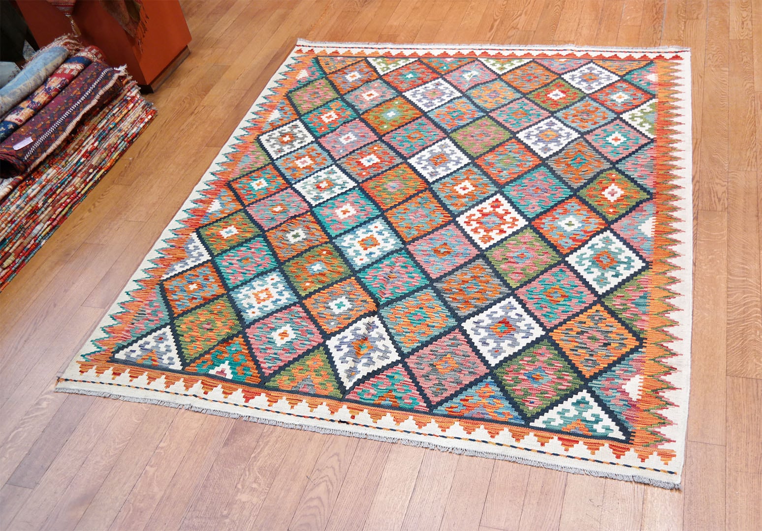 Kelim szövött szőnyeg 228 x 198 cm - SPM30-1763-maimana-kelim-kezi-szovesu-gyapju-szonyeg-pakisztanbol-c