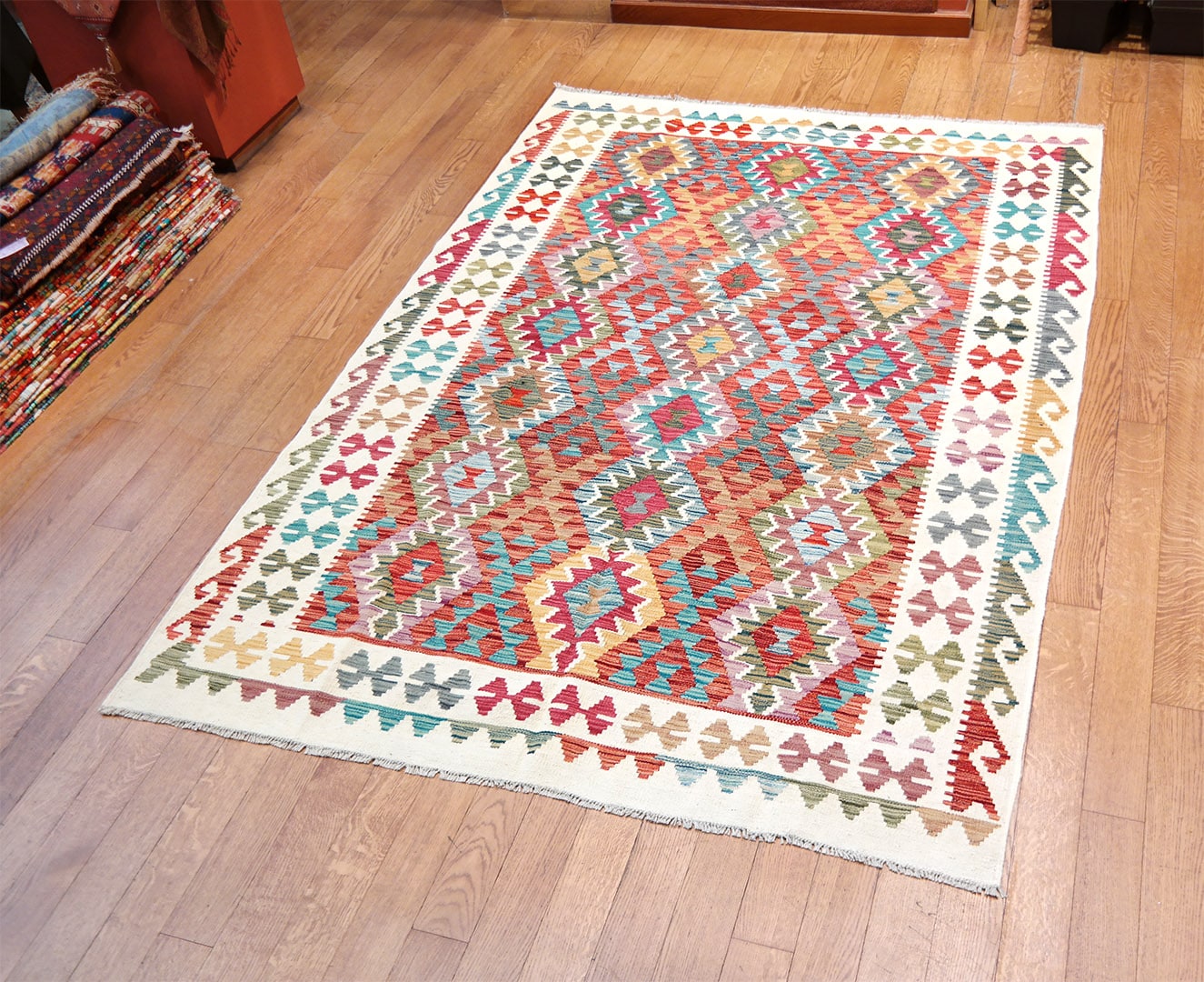 Kelim szövött szőnyeg 241 x 172 cm - SPM30-1764-maimana-kelim-kezi-szovesu-gyapju-szonyeg-pakisztanbol-c