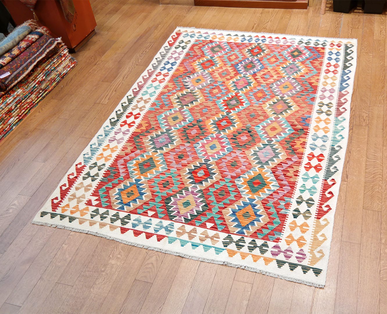 Kelim szövött szőnyeg 249 x 176 cm - SPM30-1765-maimana-kelim-kezi-szovesu-gyapju-szonyeg-pakisztanbol-c