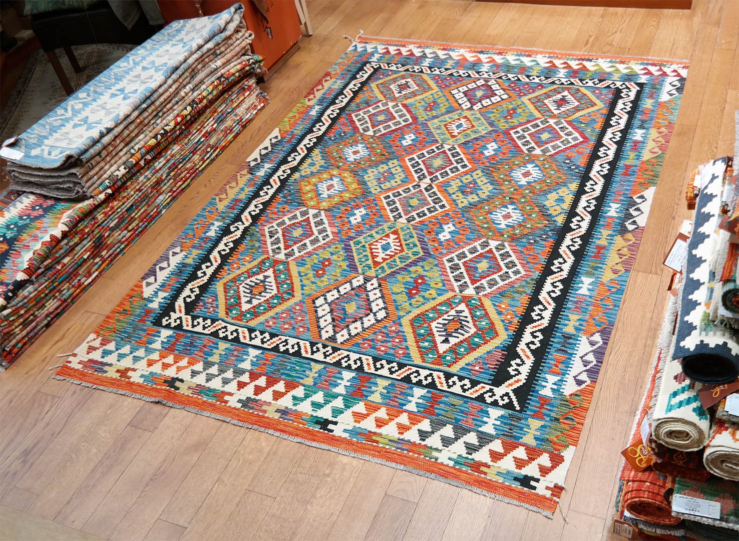 Kilim szövött szőnyeg 258 x 180 cm - SPM30-1772-maimana-kelim-kezi-szovesu-gyapju-szonyeg-pakisztanbol-c