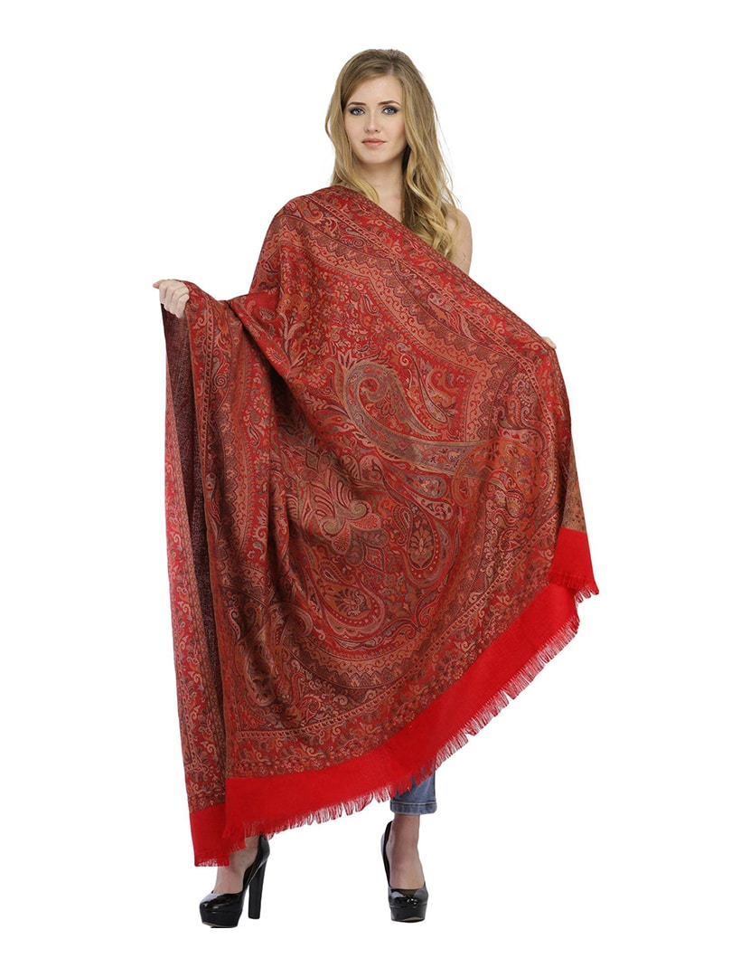 Finom Indiai piros stóla - EW14P-himzett-gyapju-selyem-sal-indiabol-ax