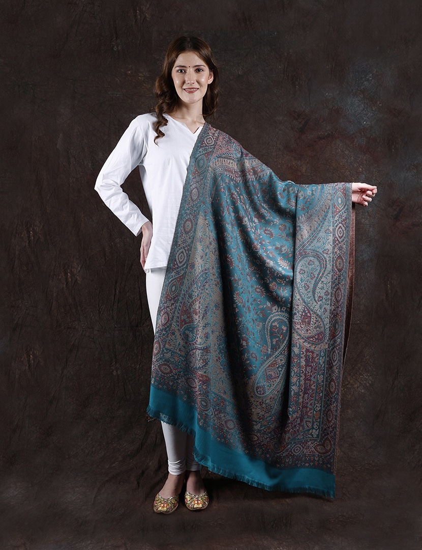 Finom Indiai kék stóla - EW14TK-himzett-gyapju-selyem-sal-indiabol-aa