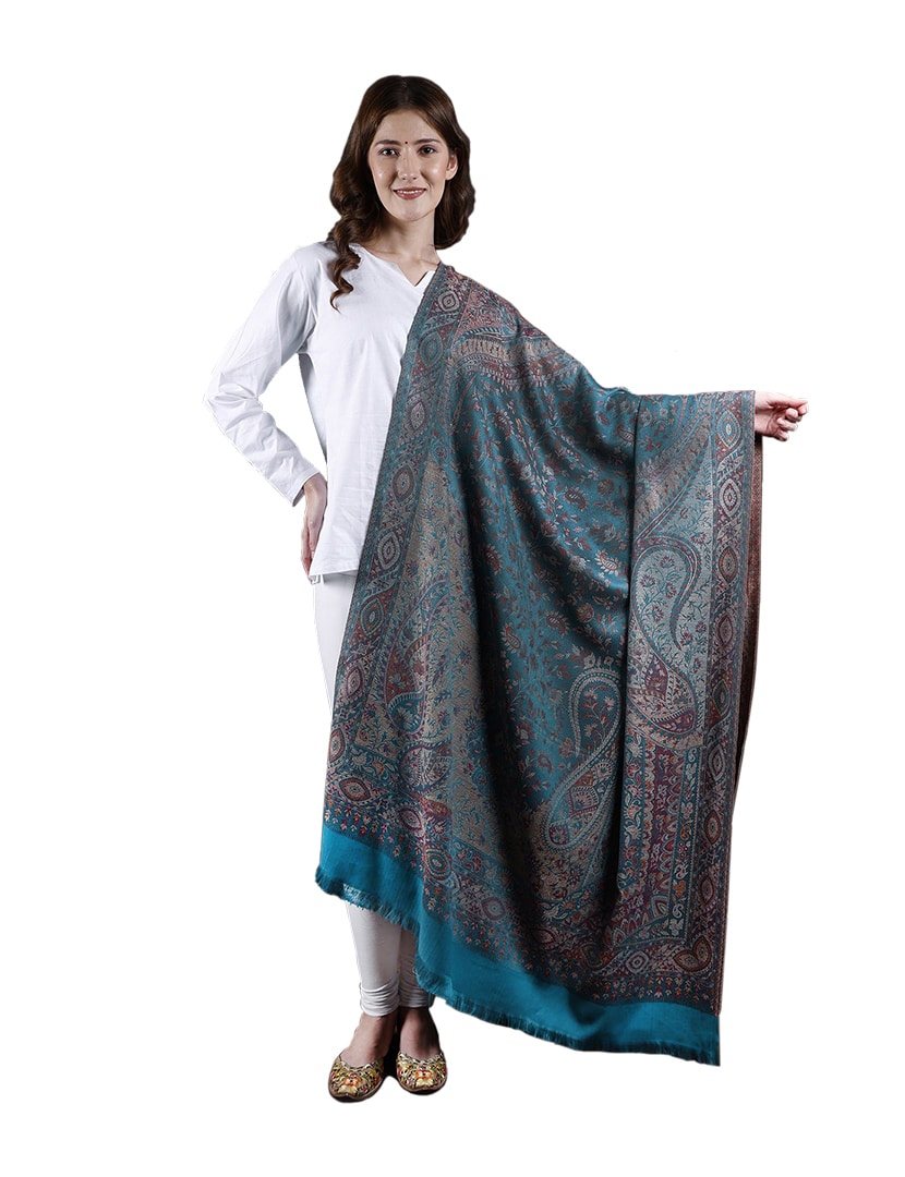 Finom Indiai kék stóla - EW14TK-himzett-gyapju-selyem-sal-indiabol-ax