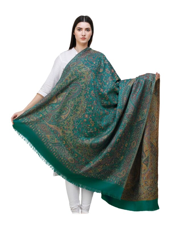 Finom Indiai zöld stóla - EW14TZ-himzett-gyapju-selyem-sal-indiabol-a