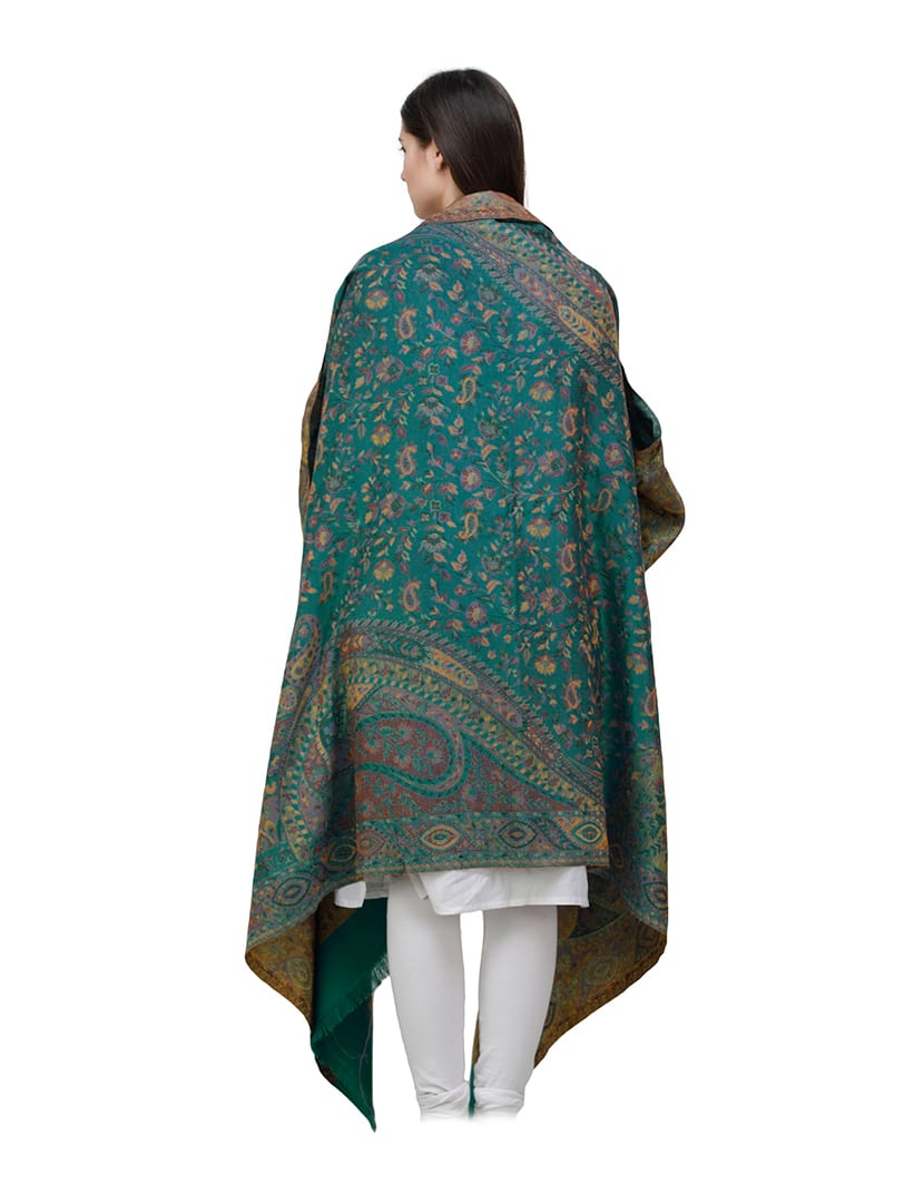 Finom Indiai zöld stóla - EW14TZ-himzett-gyapju-selyem-sal-indiabol-c