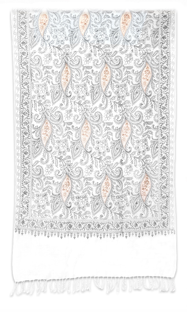 Selyem hímzett fehér stóla - EXGY24-EF-himzett-gyapju-selyem-sal-indiabol-d