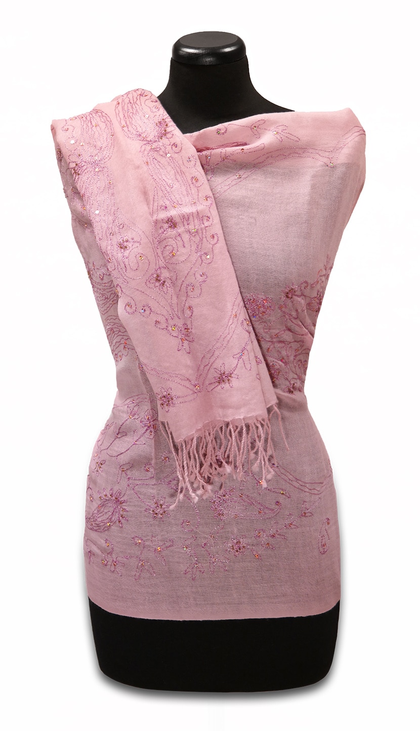 Hímzett halvány rózsaszín gyapjú sál - SHE125-R7-himzett-noi-gyapju-sal-indiabol-aa