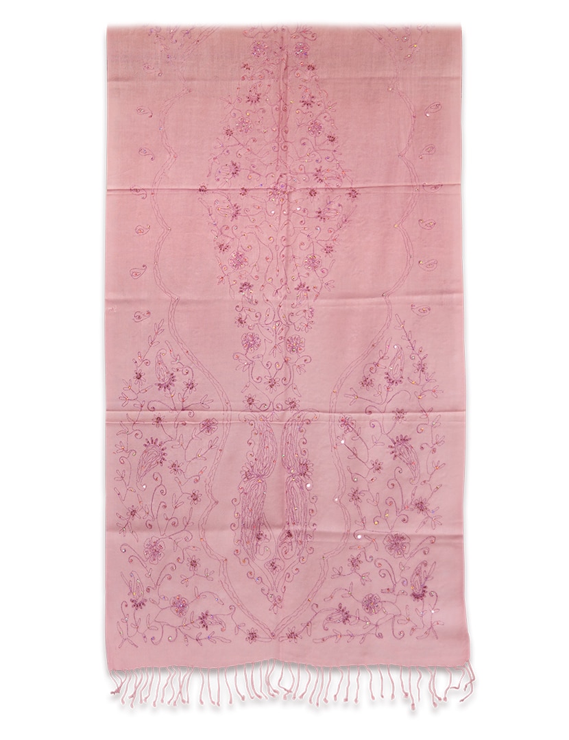 Hímzett halvány rózsaszín gyapjú sál - SHE125-R7-himzett-noi-gyapju-sal-indiabol-i