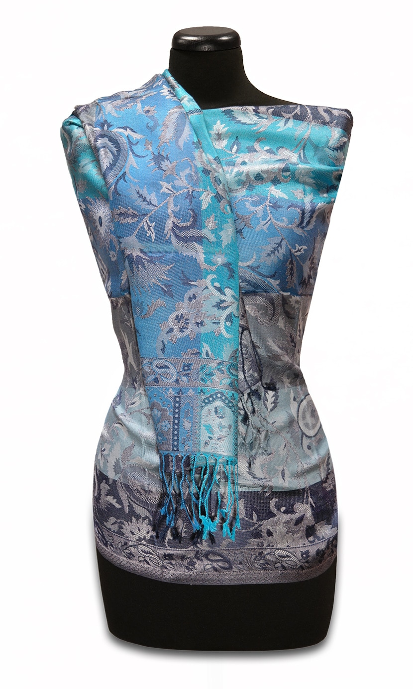 Női kék selyemsál - TSJ175-K-noi-selyemsal-indiabol-aa