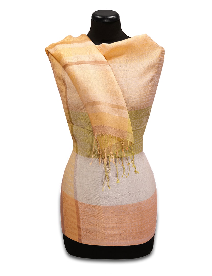 Női aranysárga selyem stóla - TWSJ153-SN1-selyem-gyapju-noi-sal-indiabol-a