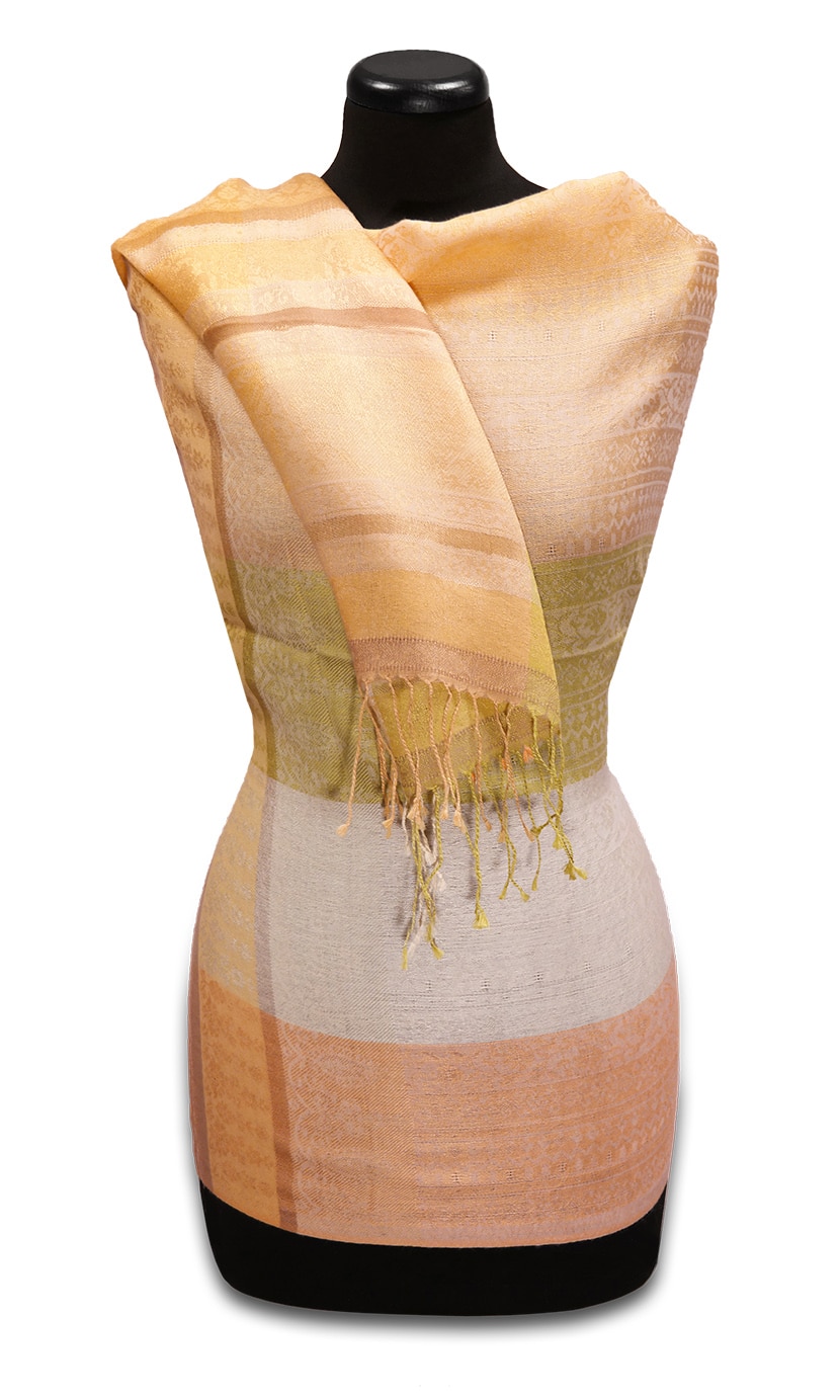 Női aranysárga selyem stóla - TWSJ153-SN1-selyem-gyapju-noi-sal-indiabol-aa