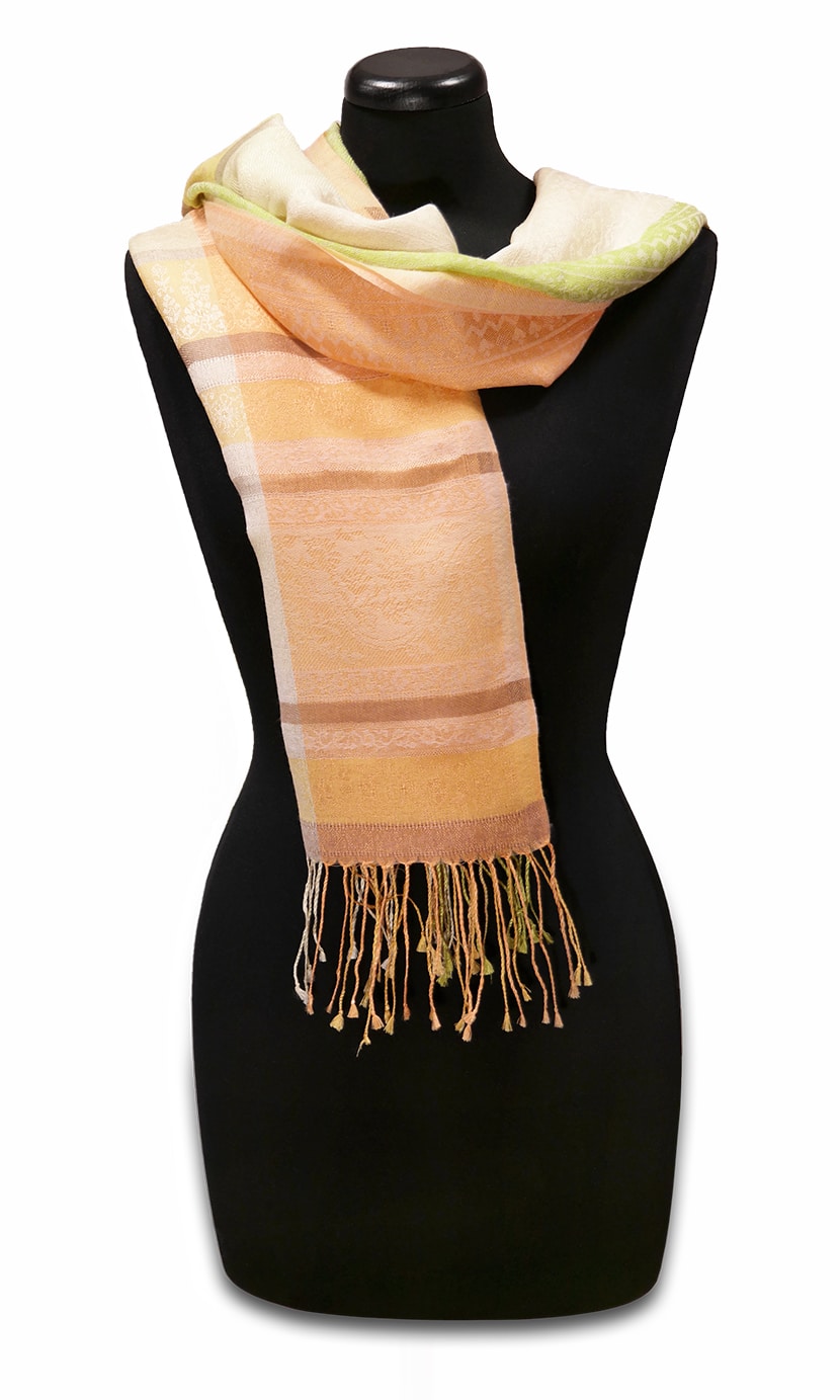 Női aranysárga selyem stóla - TWSJ153-SN1-selyem-gyapju-noi-sal-indiabol-bb