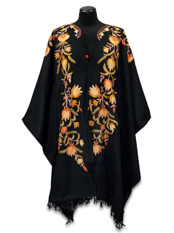 Sárga színű hímzett poncsó - KPOE-FSZ13-himzett-noi-gyapju-poncso-indiabol-a