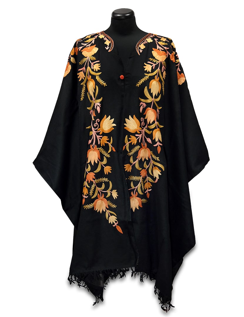 Sárga színű hímzett poncsó - KPOE-FSZ13-himzett-noi-gyapju-poncso-indiabol-a