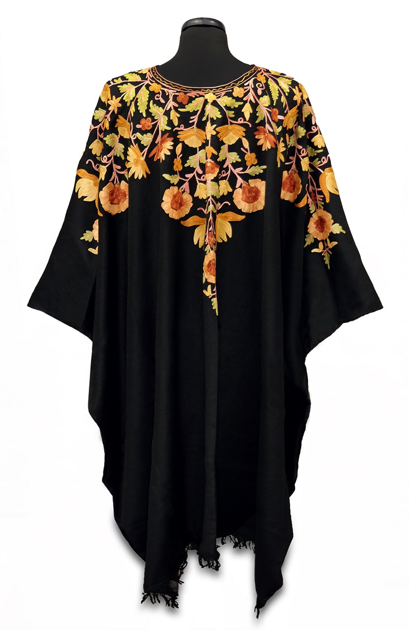 SAMSUNG CSC Sárgásbarna színű hímzett poncsó - KPOE-FSZ15-noi-himzett-gyapju-poncso-indiabol-bb