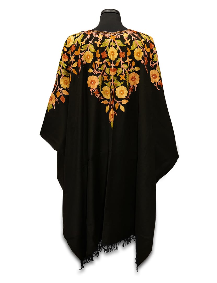 SAMSUNG CSC Zöldesbarna színű hímzett poncsó - KPOE-FSZ16-himzett-noi-gyapju-poncso-indiabol-b