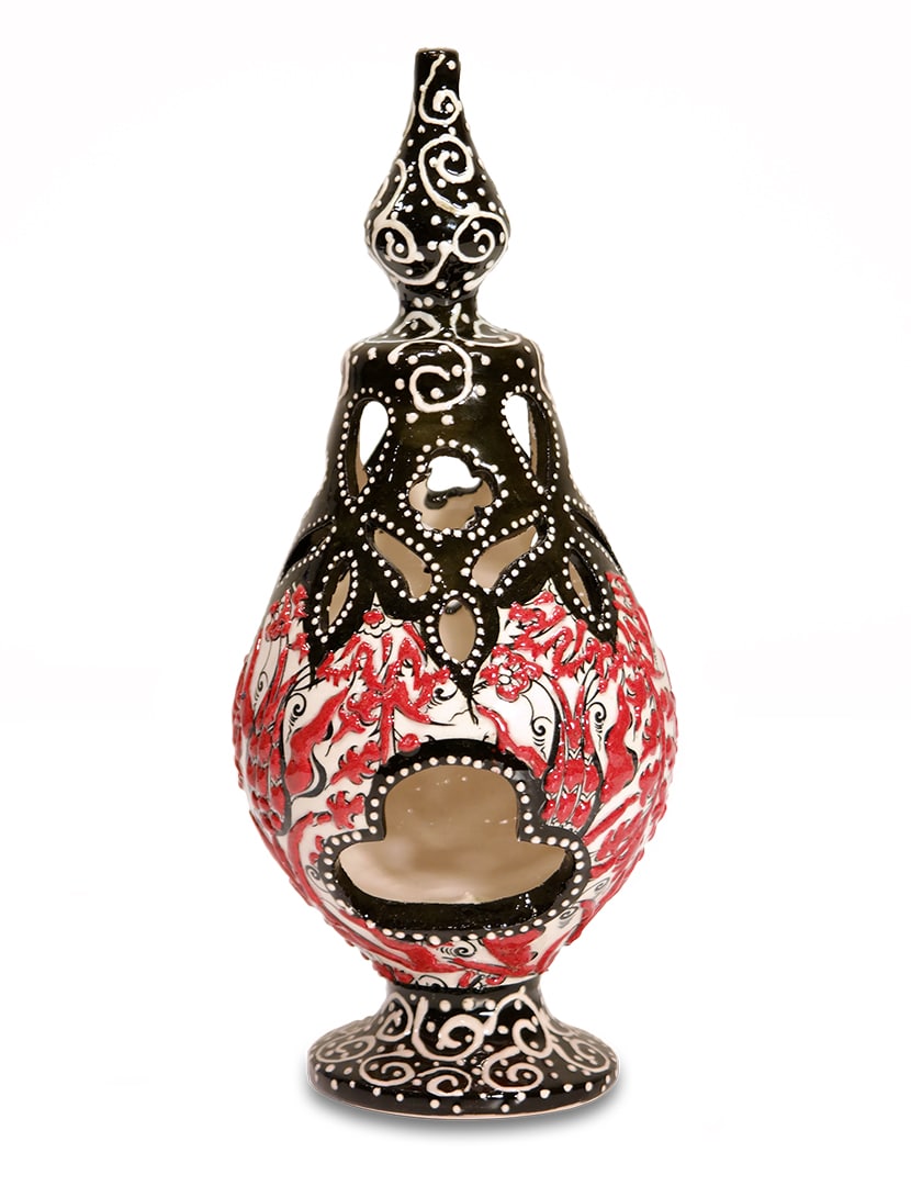 Piros kerámia mécsestartó - GYM-165-02-keramia-mecsestarto-torokorszagbol-a