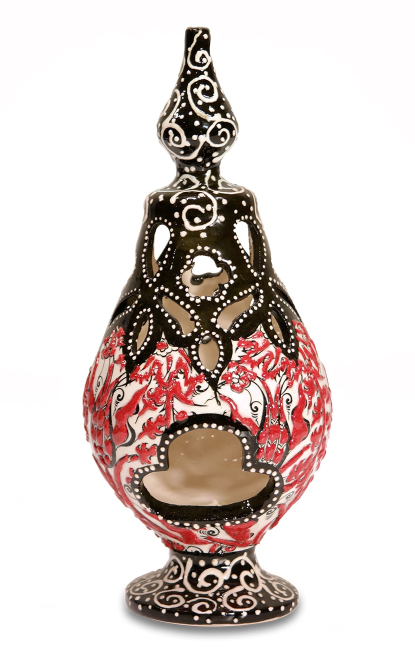 Piros kerámia mécsestartó - GYM-165-02-keramia-mecsestarto-torokorszagbol-aa