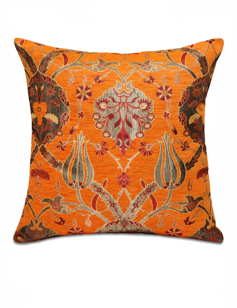 Virágos narancssárga díszpárna - pk-7005-ottoman-diszparna-huzat-torokorszagbol-a