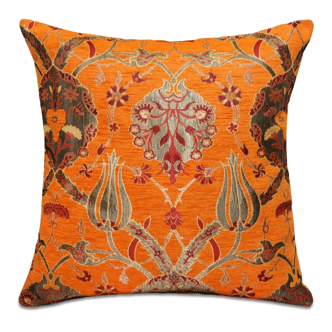 Virágos narancssárga díszpárna - pk-7005-ottoman-diszparna-huzat-torokorszagbol-aa