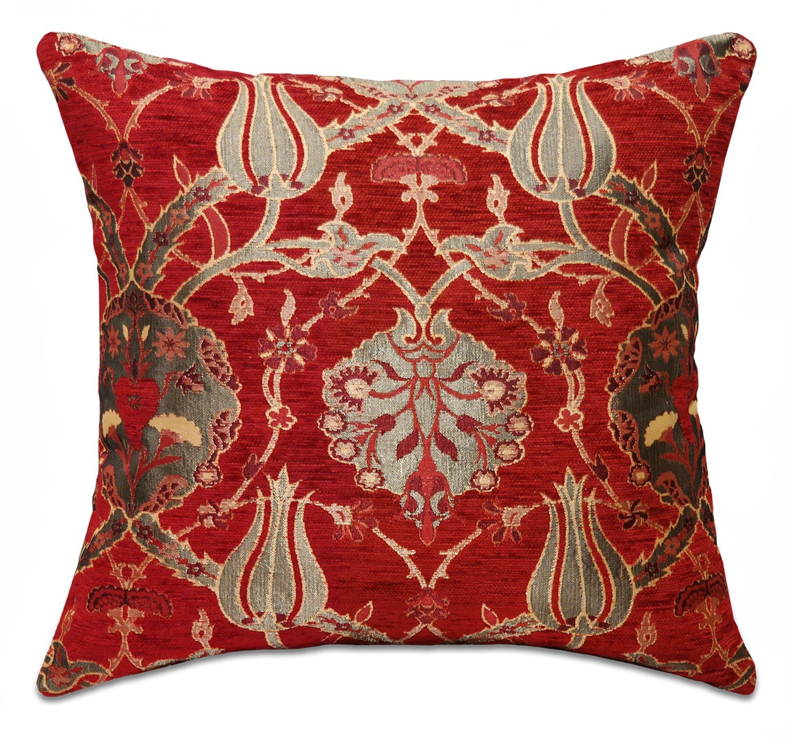 Virágos piros díszpárna - pk-7006-ottoman-diszparna-huzat-torokorszagbol-aa