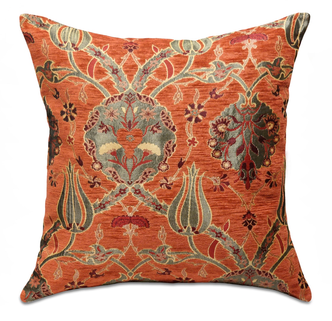 Virágos terrakotta díszpárna - pk-7011-ottoman-diszparna-huzat-torokorszagbol-aa