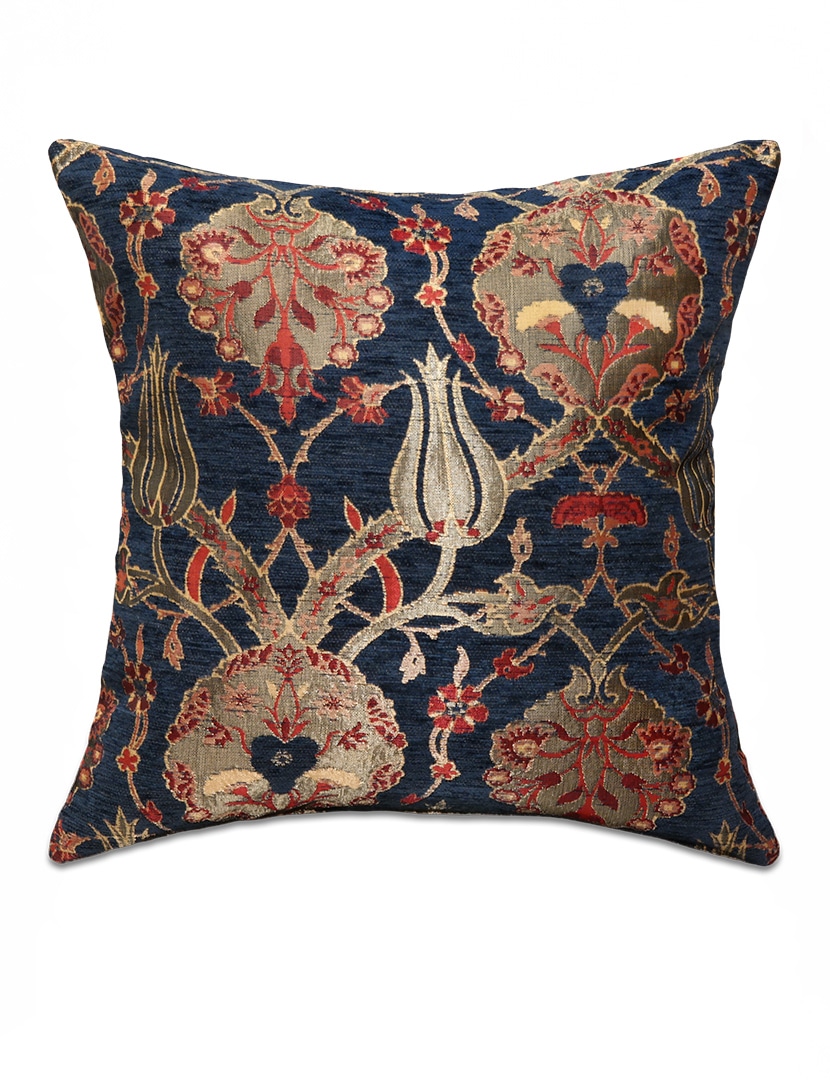 Virágos sötétkék díszpárna - pk-7015-ottoman-diszparna-huzat-torokorszagbol-a