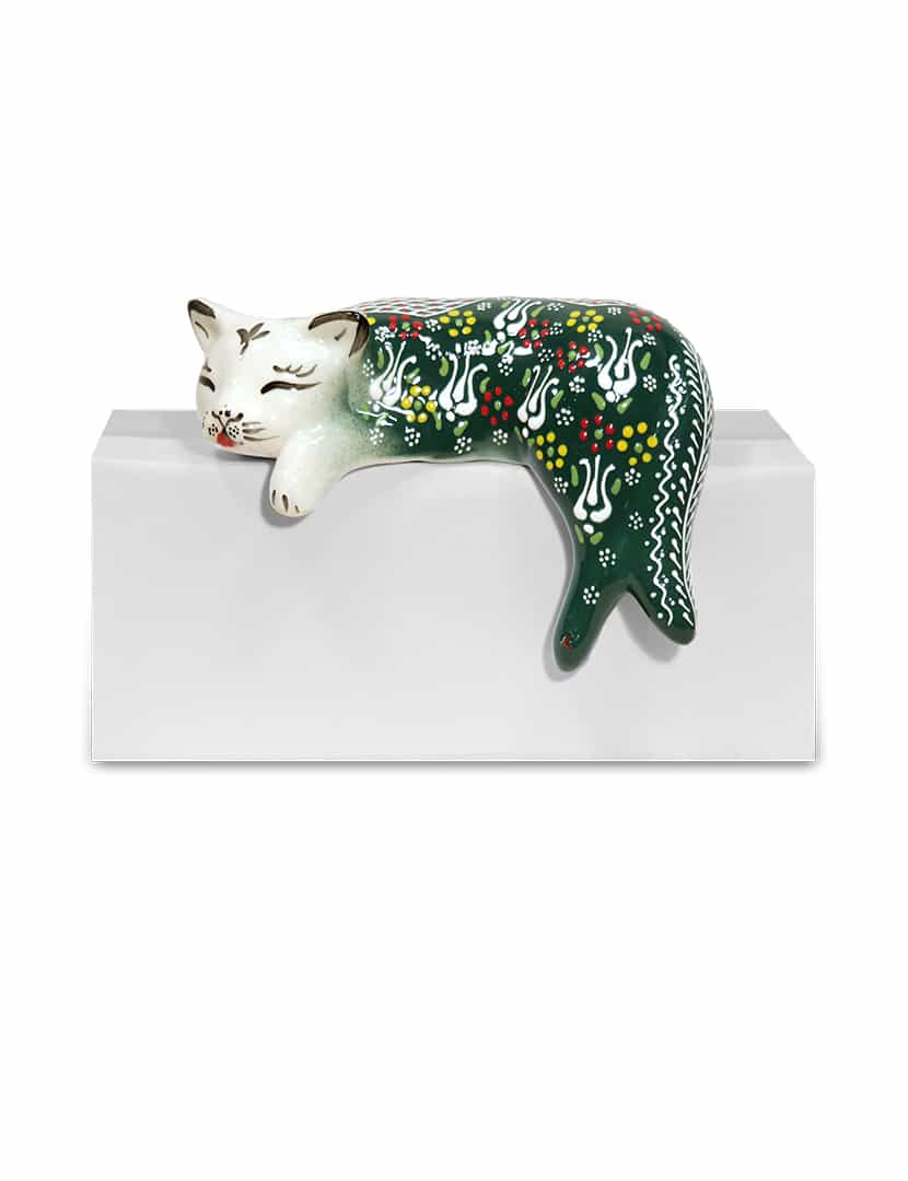 Fekvő zöld kerámia macska - CK36-Z-kezzel-festett-keramia-macska-torokorszagbol-a