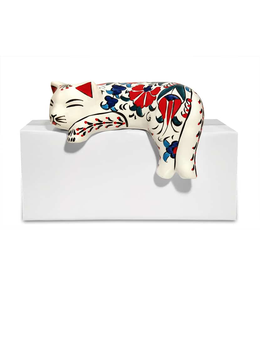 Fekvő virágos kerámia macska - CK63-35-kezzel-festett-keramia-macska-torokorszagbol-a