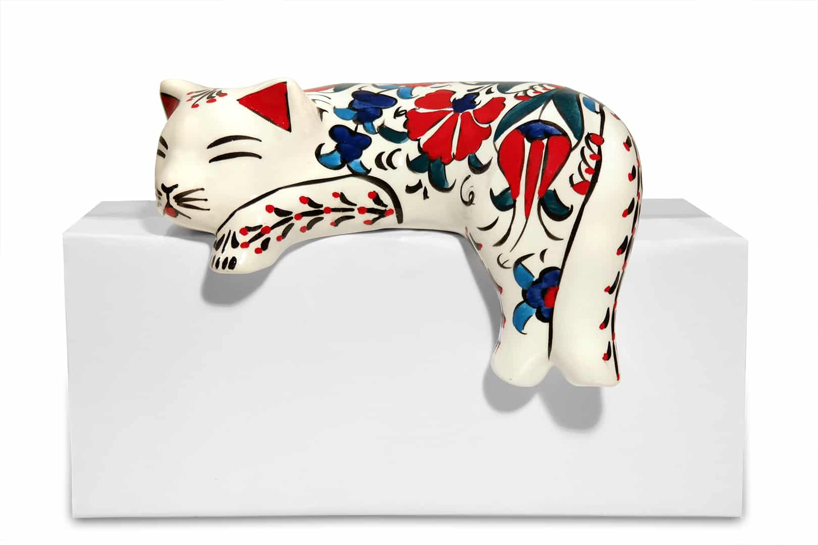 Fekvő virágos kerámia macska - CK63-35-kezzel-festett-keramia-macska-torokorszagbol-aa