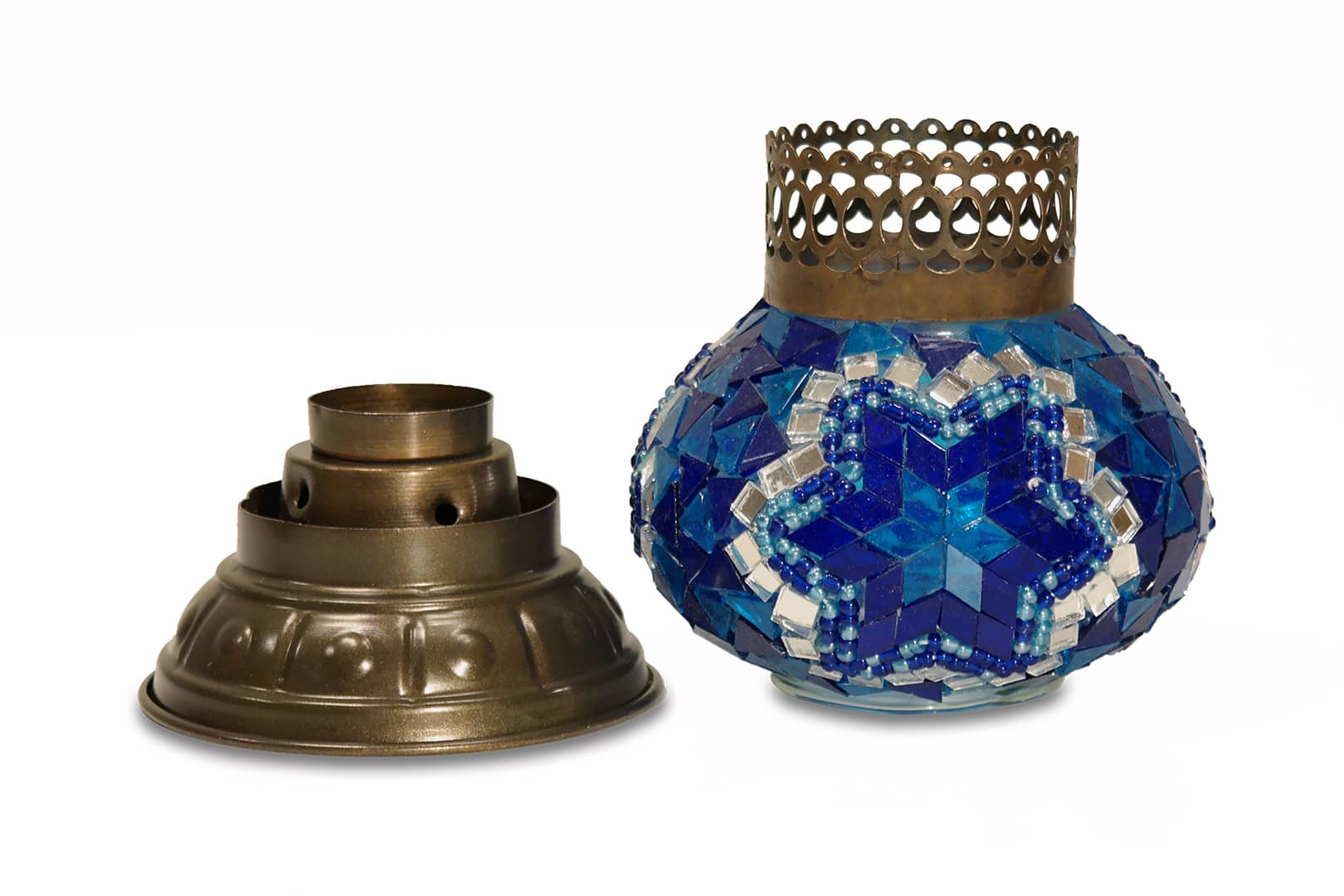 Nagy sötétkék mécsestartó - TM528B-K1-mozaikuveg-mecsestarto-torokorszagbol-bb