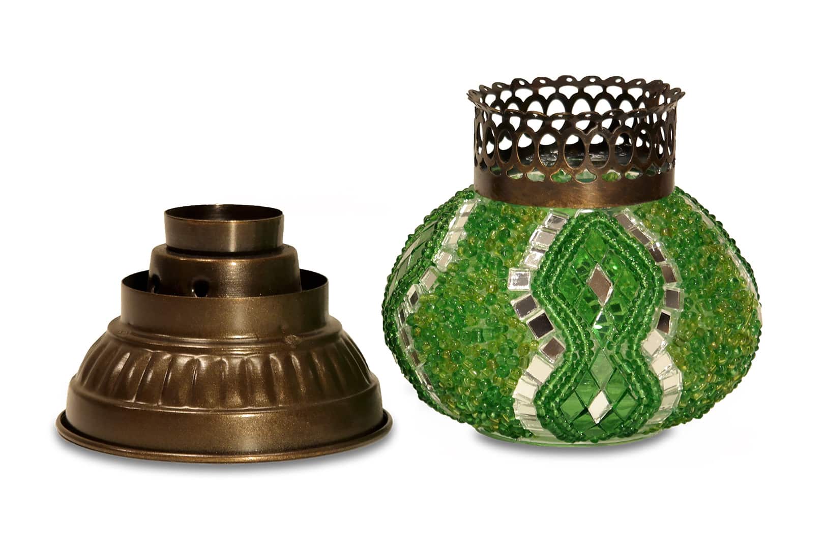 Nagy zöld mécsestartó - TM528B-Z1-mozaikuveg-mecsestarto-torokorszagbol-bb