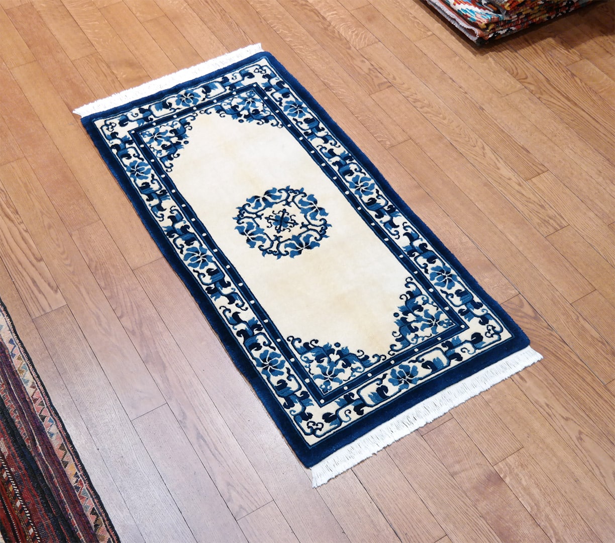 Old Chinese carpet 140 x 71 cm - KR2777-hand-knotted-wool-carpet-from-china-g Old Chinese carpet 140 x 71 cm - KR2777-hand-knotted-wool-carpet-from-china-g