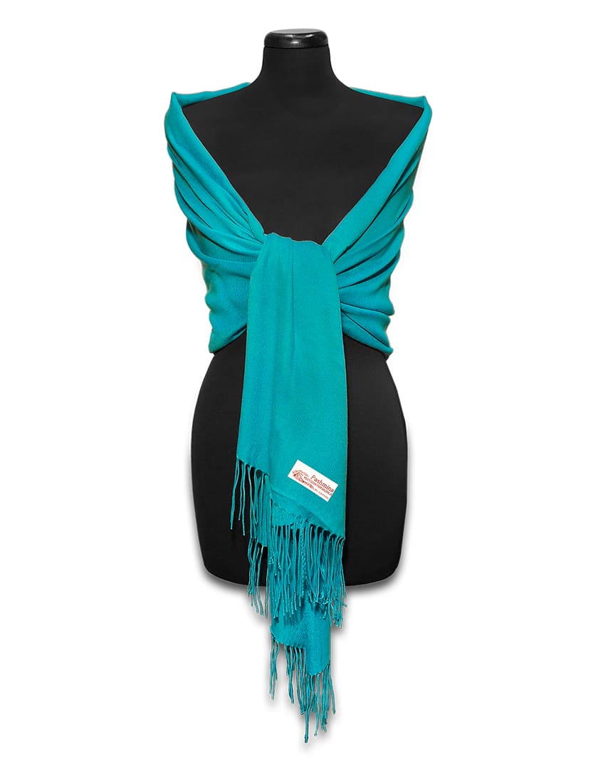 Türkizkék pashmina sál - PP-33-111B-selyem-gyapju-pashmina-sal-torokorszagbol