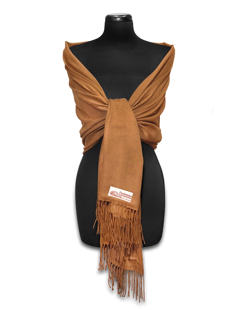 Okkerbarna pashmina sál - PP-33-35-selyem-gyapju-pashmina-sal-torokorszagbol