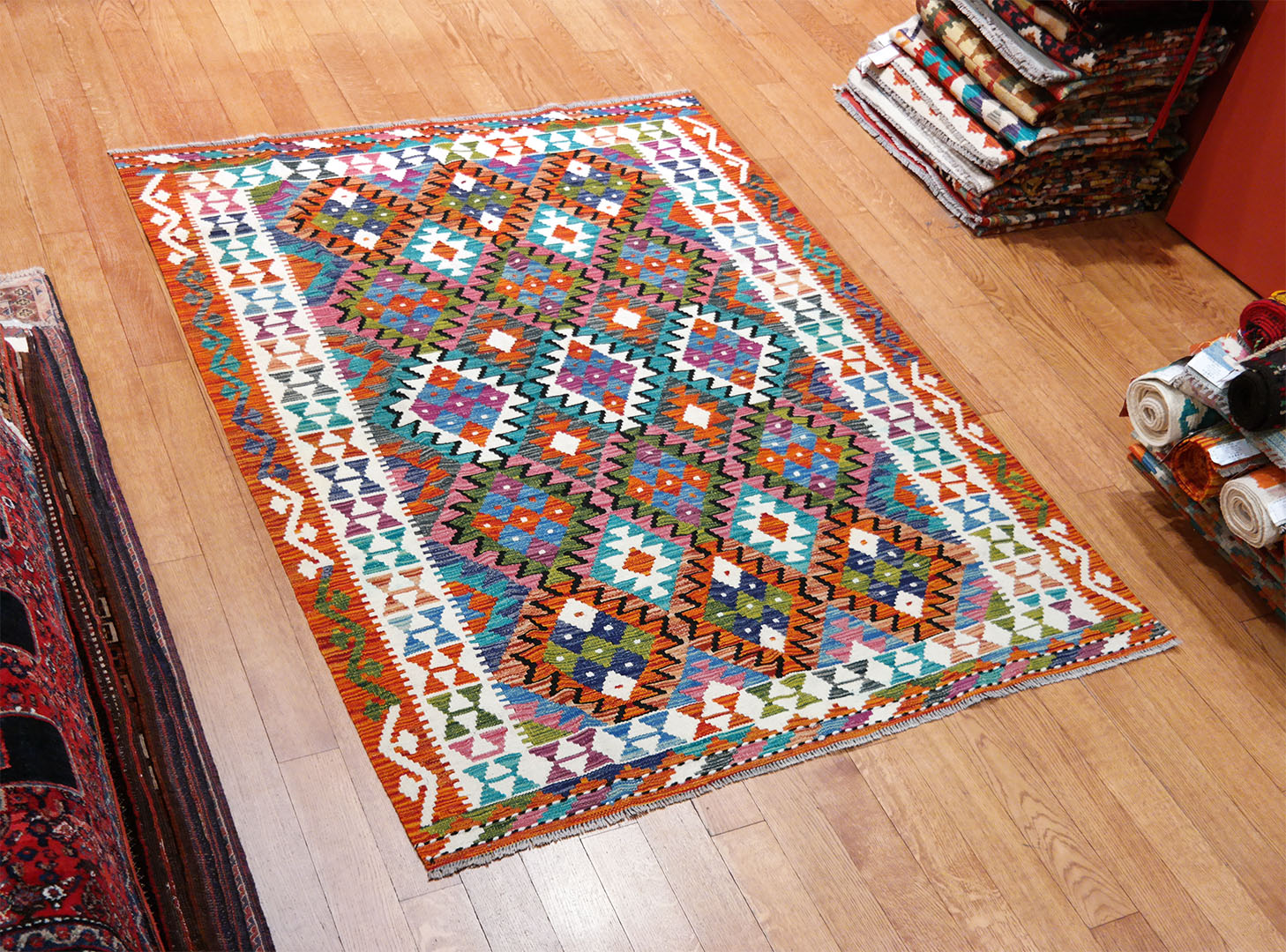 Kilim szövött szőnyeg 199 x 151 cm - SPM30-1886-maimana-kilim-kezi-szovesu-gyapju-szonyeg-pakisztanbol-b