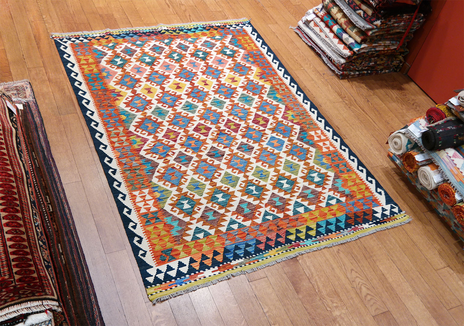 Kilim szövött szőnyeg 209 x 153 cm - SPM30-1902-maimana-kilim-kezi-szovesu-gyapju-szonyeg-pakisztanbol-b