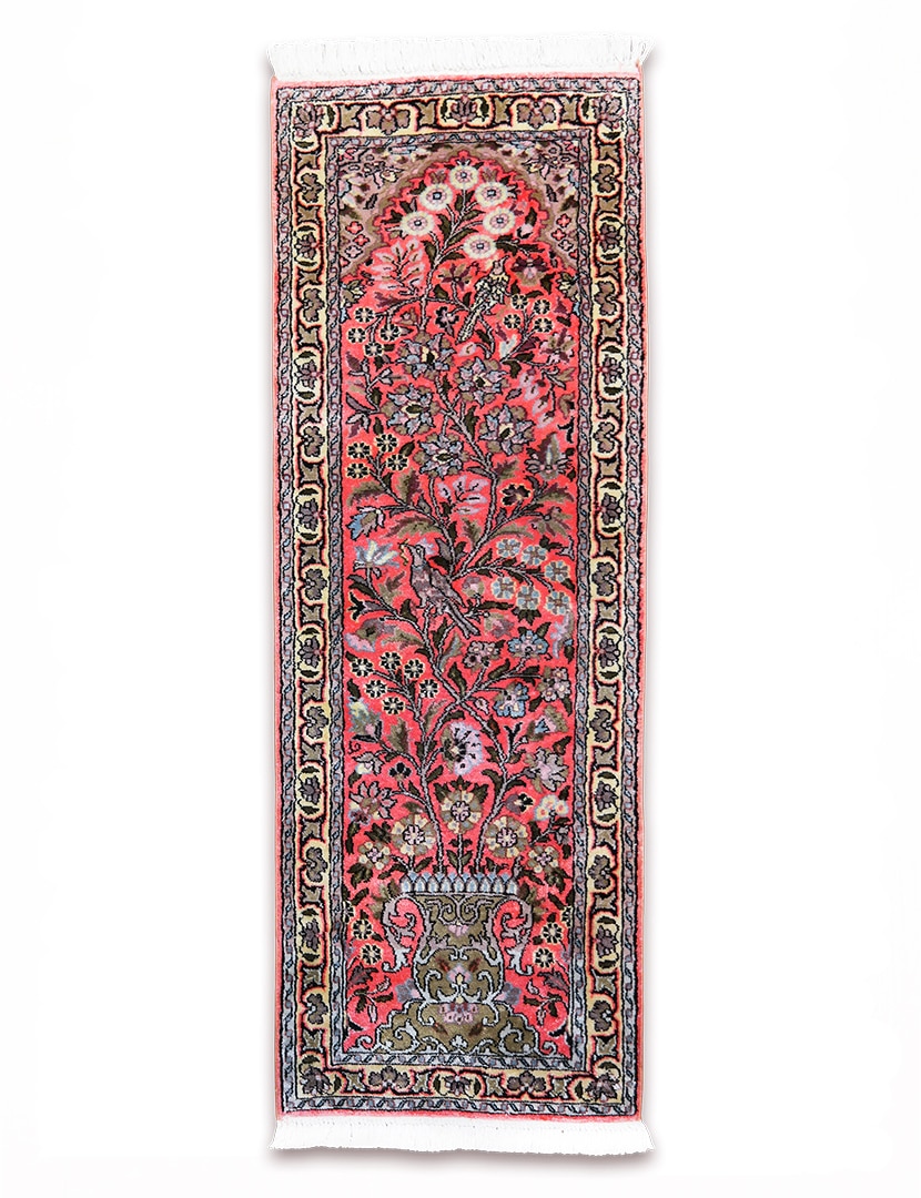 Kasmíri selyem futószőnyeg 131 x 47 cm - KR1957-kezi-csomozasu-kasmiri-selyem-szonyeg-indiabol-a