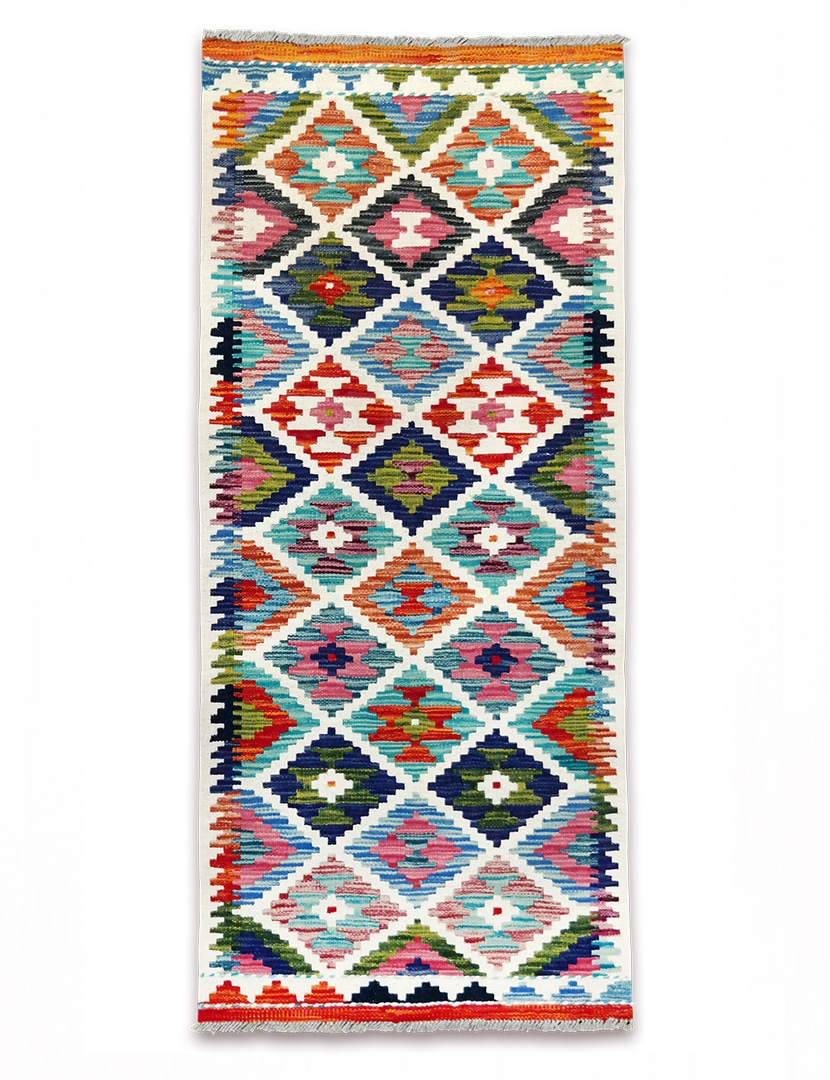 Kilim woven runner carpet 141 x 62 cm - SPM30-1976-maimana-kilim-hand-woven-wool-carpet-from-pakistan-a