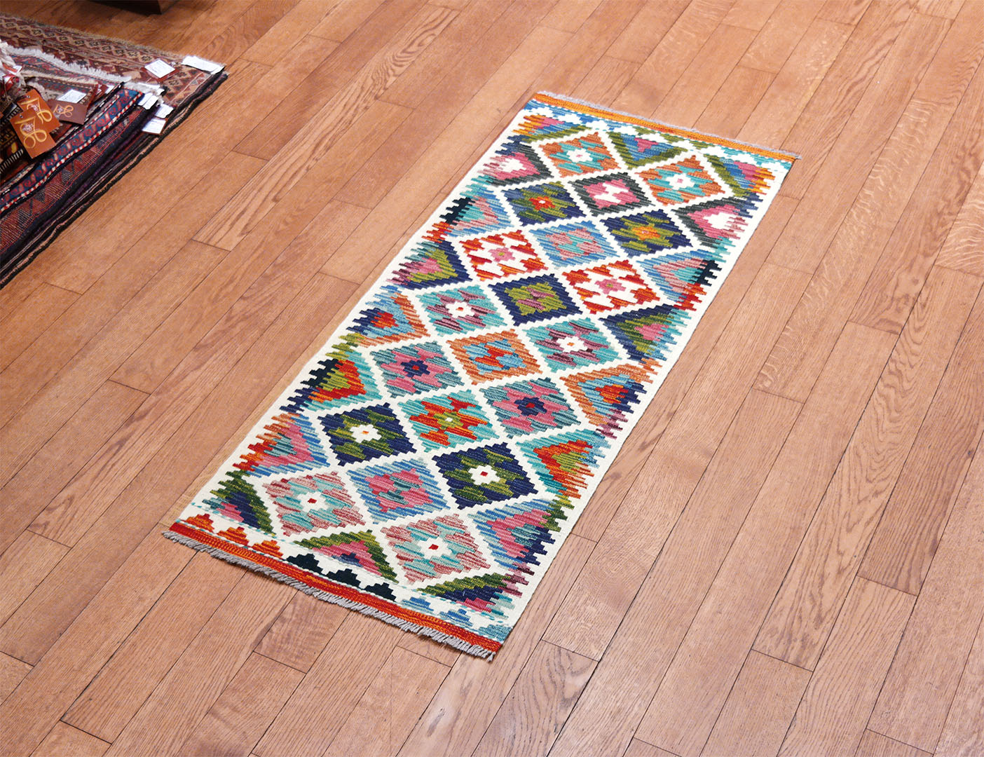 Kilim woven runner carpet 141 x 62 cm - SPM30-1976-maimana-kilim-hand-woven-wool-carpet-from-pakistan-c Kilim woven runner carpet 141 x 62 cm - SPM30-1976-maimana-kilim-hand-woven-wool-carpet-from-pakistan-c