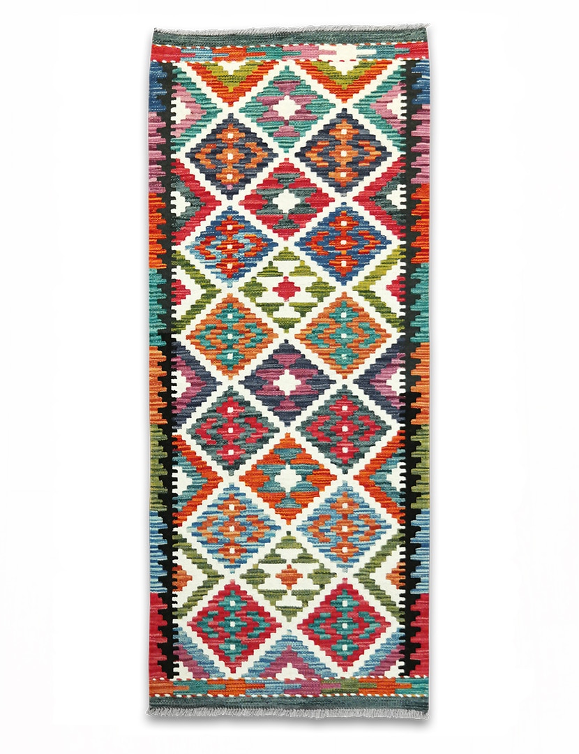 Kilim woven runner carpet 151 x 63 cm - SPM30-1978-maimana-kilim-hand-woven-wool-carpet-from-pakistan-a
