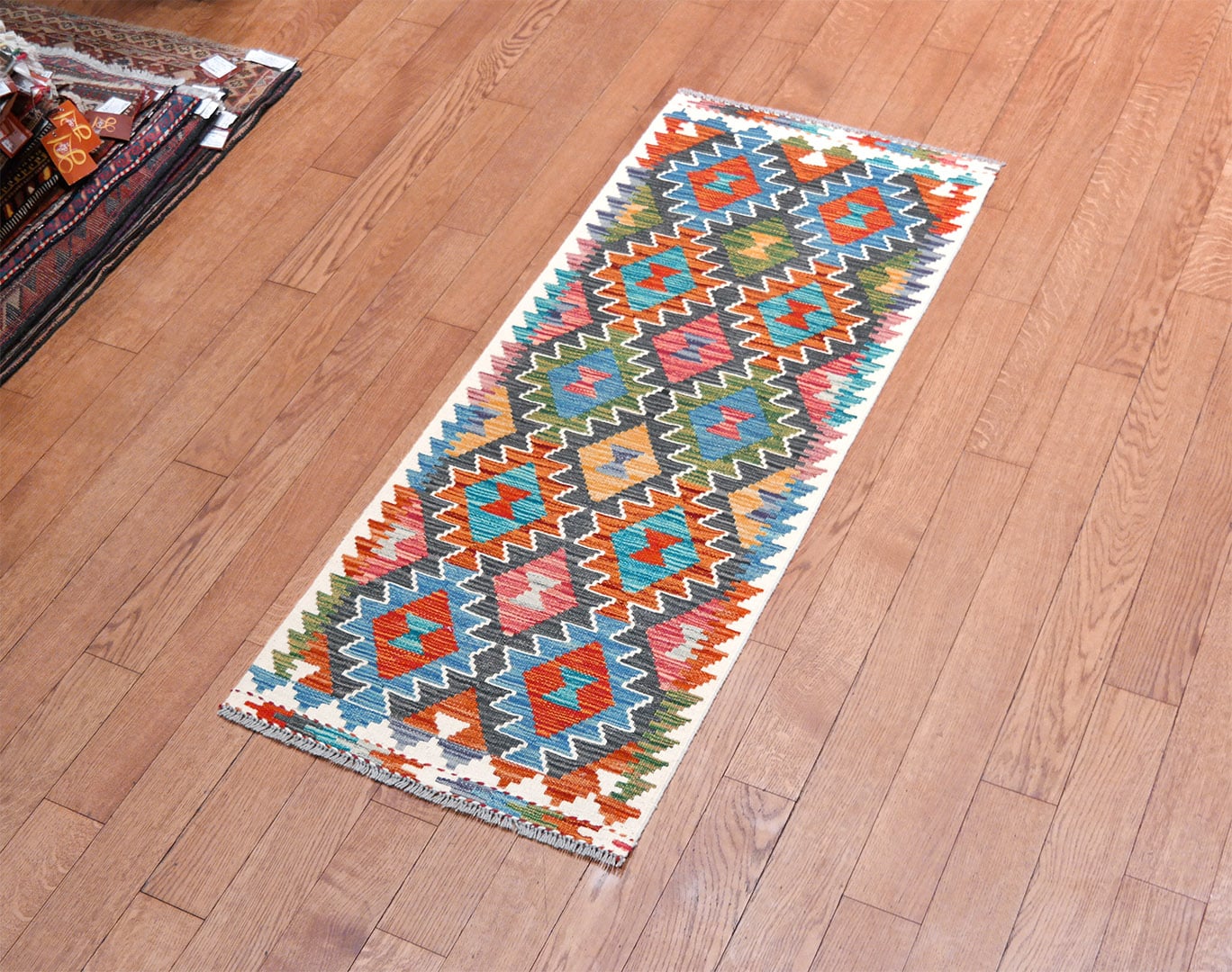 Kilim woven runner carpet 149 x 61 cm - SPM30-1987-maimana-kilim-hand-woven-wool-carpet-from-pakistan-c Kilim woven runner carpet 149 x 61 cm - SPM30-1987-maimana-kilim-hand-woven-wool-carpet-from-pakistan-c