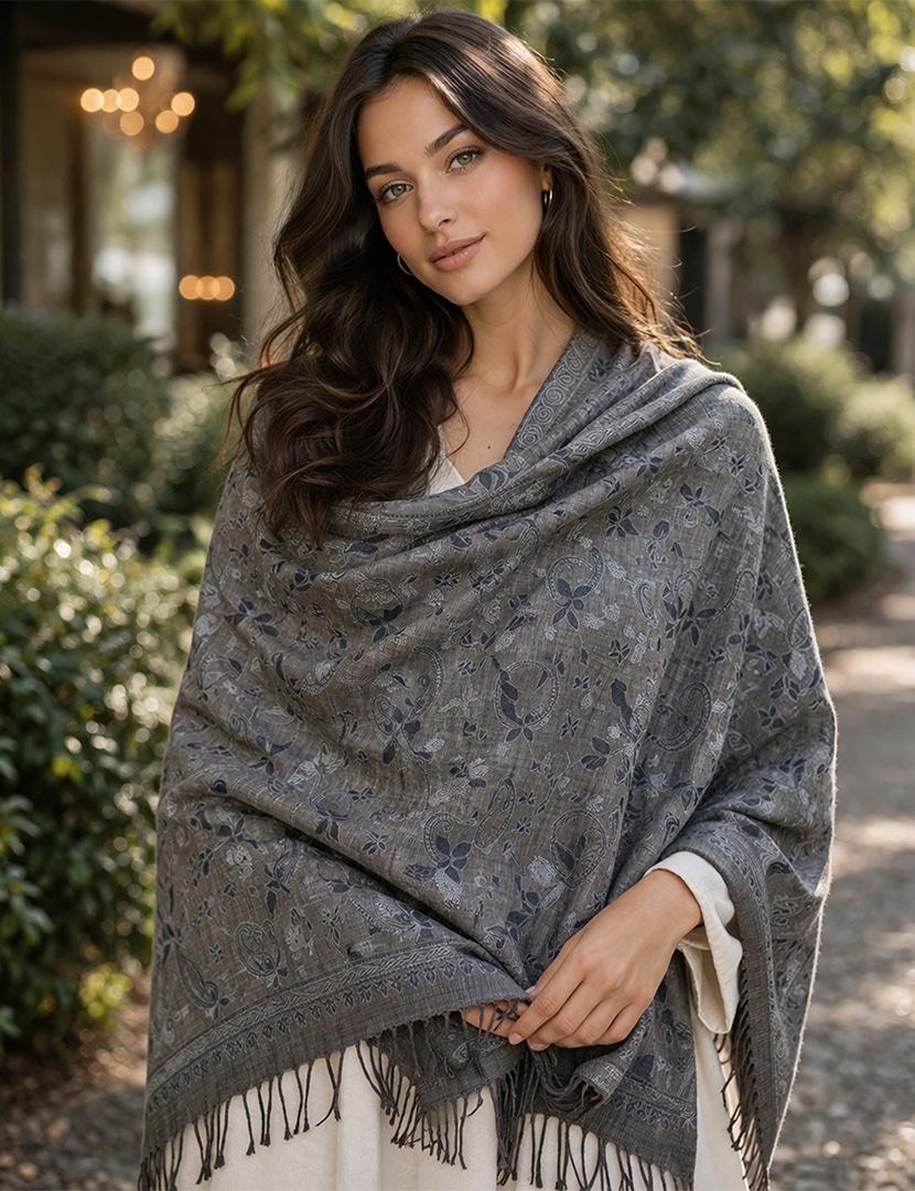 Selyem hímzett szürke stóla