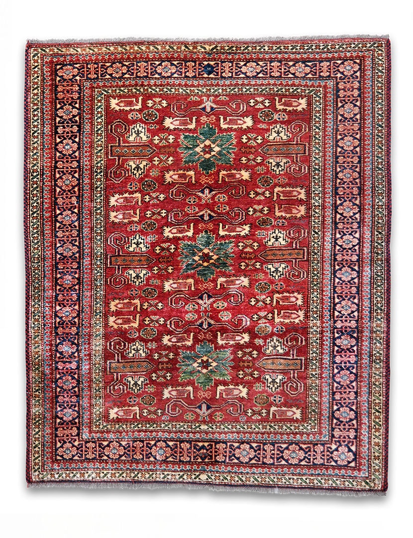 Régi Kazak mintás szőnyeg 190 x 154 cm - KR2122-kazak-mintas-kezi-csomozasu-afgan-szonyeg-a