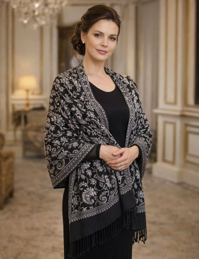 Selyem hímzett fekete stóla