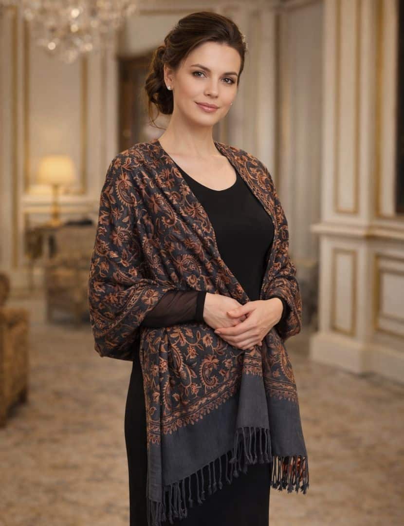 Selyem hímzett grafit szürke stóla