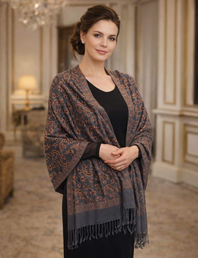 Selyem hímzett kékes szürke stóla