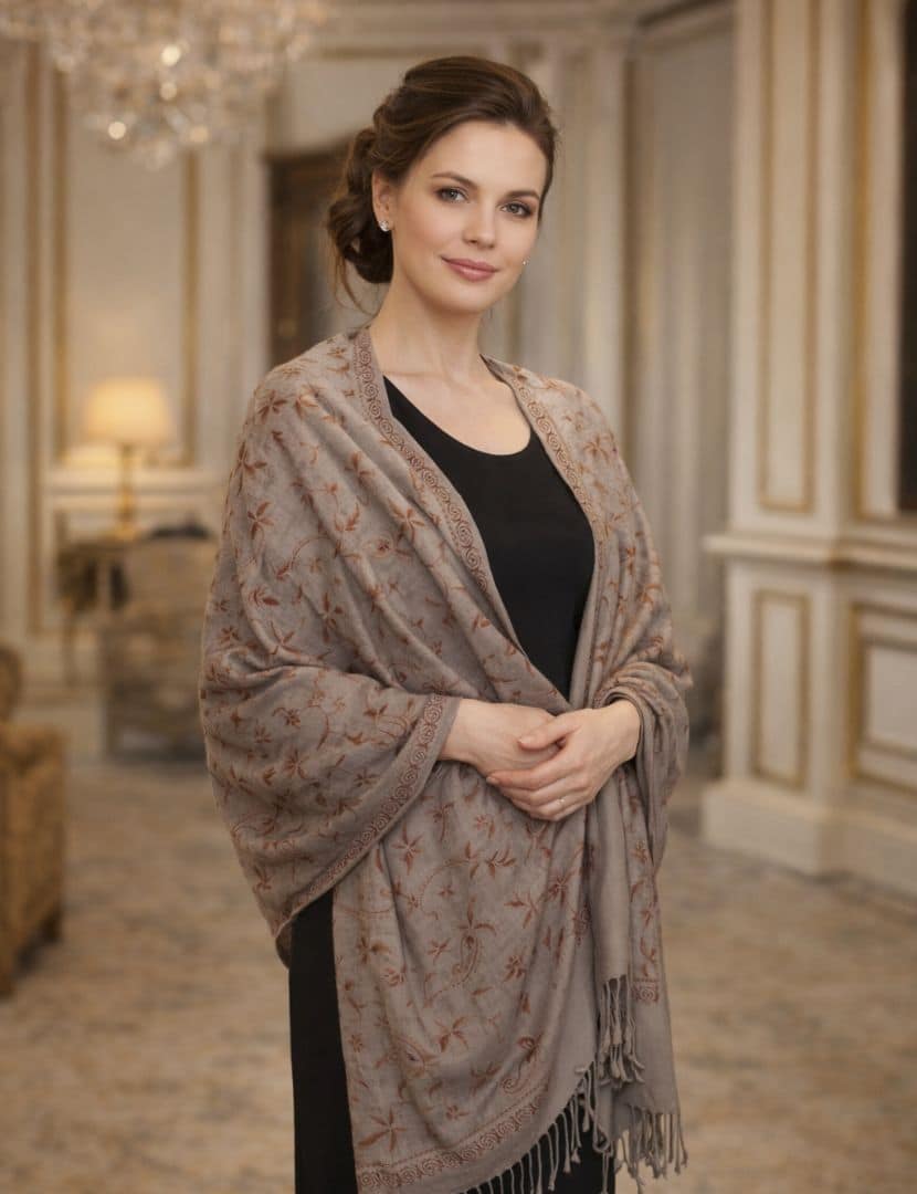 Selyem hímzett világos barna stóla